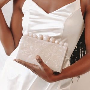 Lulu’s On The List Cream Marble Acrylic Box Clutch